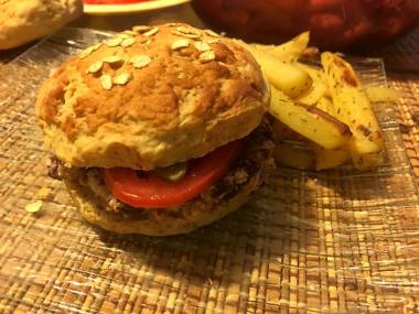 Burger végé et frite sans gras : Sebastien Santo